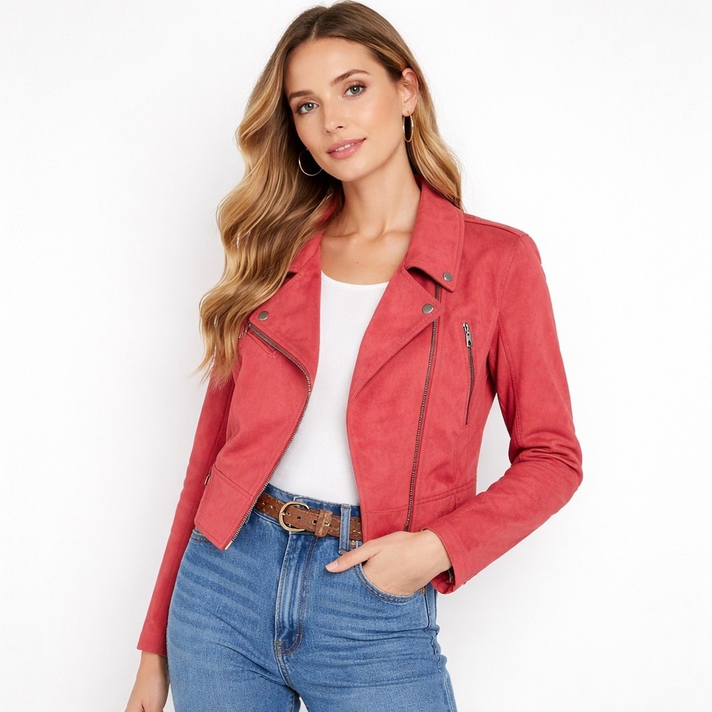 Hutch Red Suede Moto Jacket
